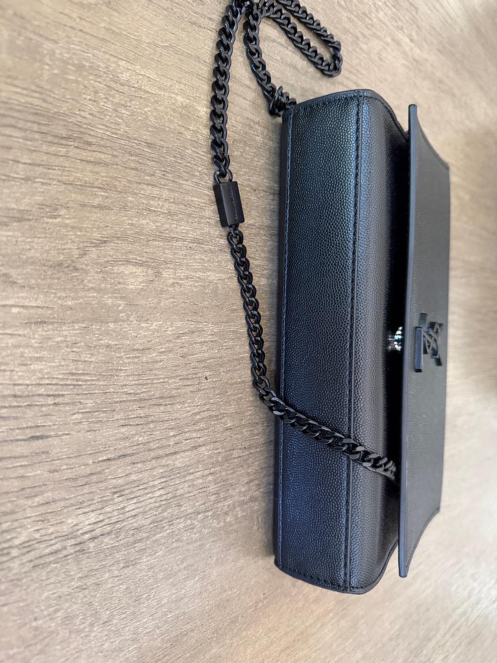 Saint Laurent Black Pebbled Leather YSL Chain Shoulder Bag - Picture 2 of 11
